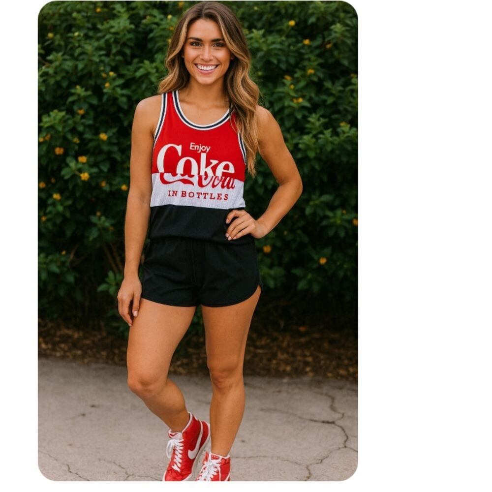 COCA-COLA Red White Mesh Black Athletic Tank Top Size XS
